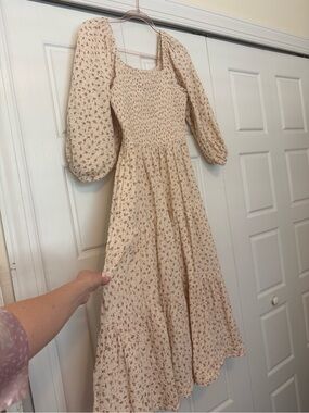 Floral Smocked Midi Dress in Cream